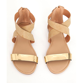 Missguided - Gold Detail Crossover Flat Sandal Nude