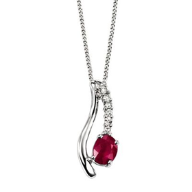 Ladies 9ct white gold ruby and diamond pendant and necklace