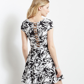 Leafy Lattice-Back Skater Dress